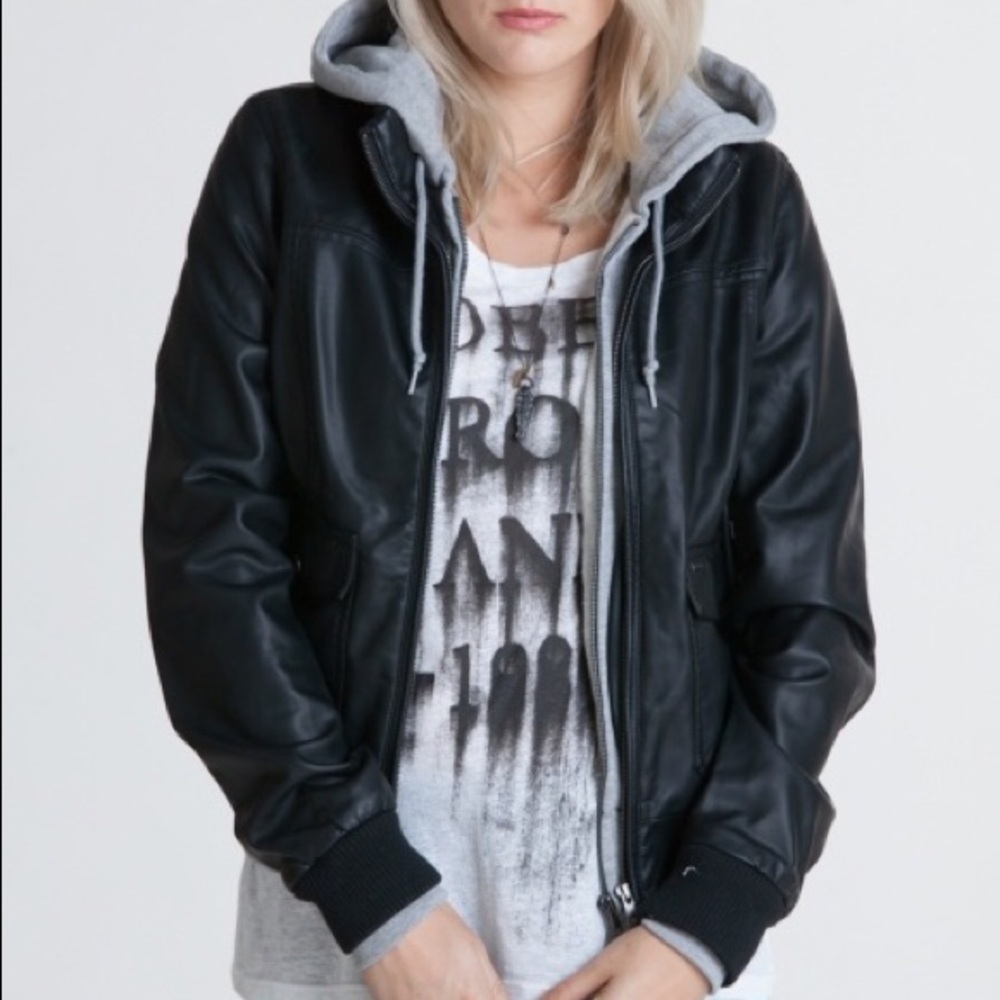 Obey Leather Jacket with Hoodie